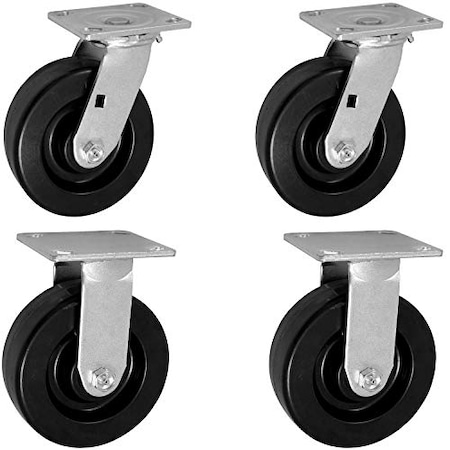 Casterhq 5"x2" 2 Swivel CASTERS And 2 Rigid, PHENOLIC Wheel, 3,200, PK4 HD-SC52-PH2S2R